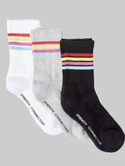 3 Pack French Connection 4 Stripe Crew Socks