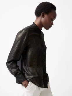 Alina Foil Georgette Frill Long Sleeve Top