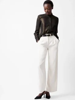 Alina Foil Georgette Frill Long Sleeve Top