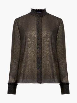 Alina Foil Georgette Frill Long Sleeve Top