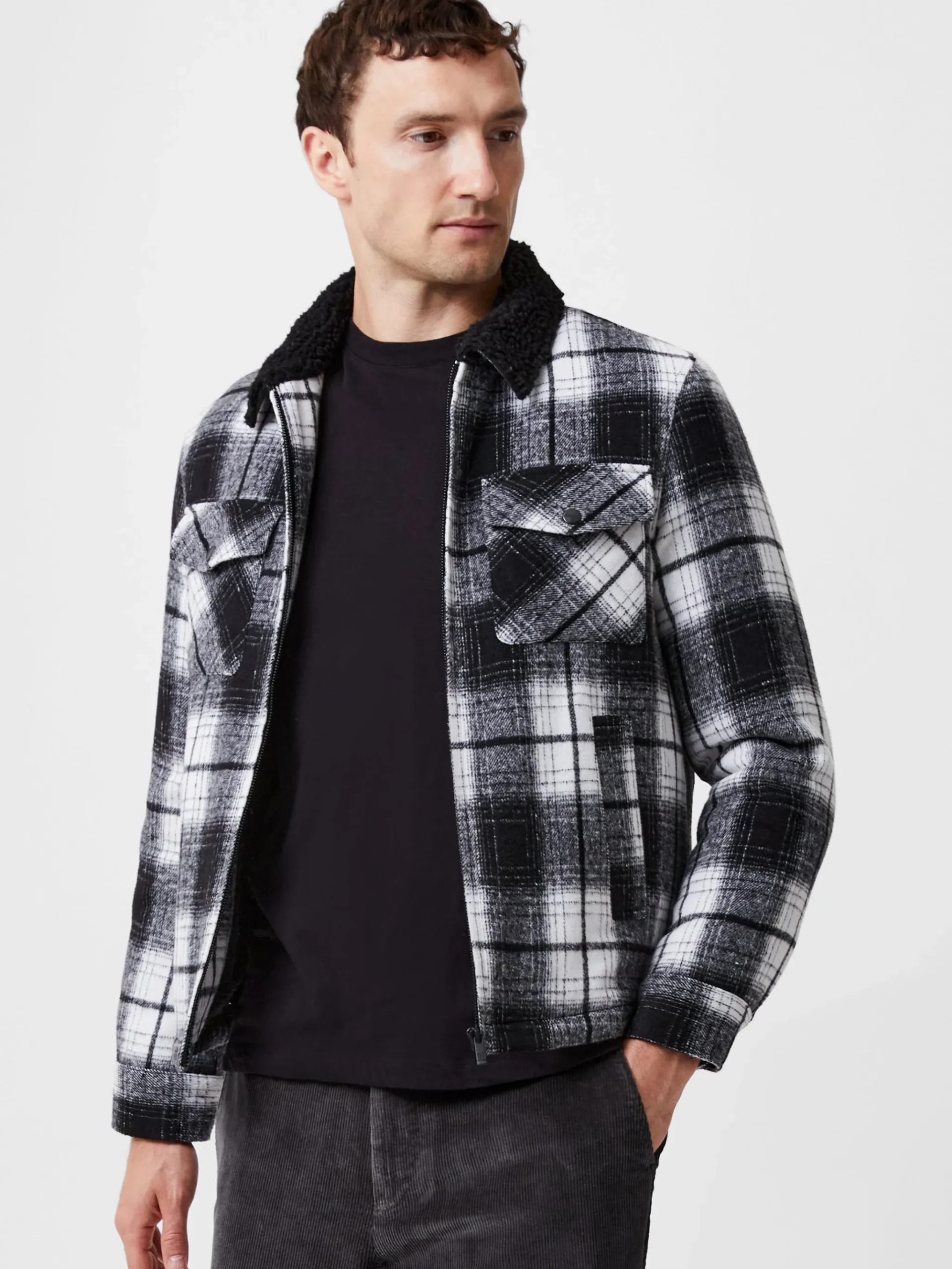 Borg Collar Checked Jacket