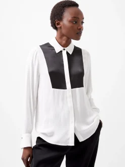 Chiara Drape Satin Contrast Long Sleeve Shirt