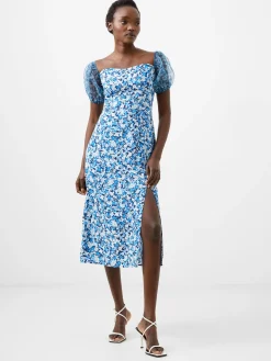 Clara Textured Puff Sleeve Midi Dress