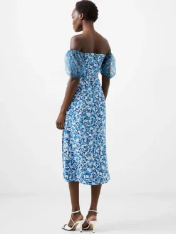 Clara Textured Puff Sleeve Midi Dress