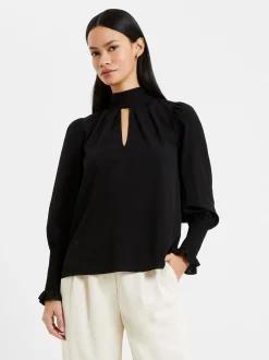 Crepe Light High Neck Long Sleeve Top