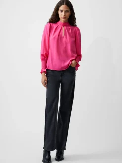 Crepe Light High Neck Long Sleeve Top