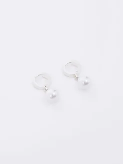 Drop Faux Pearl Huggie Hoop Earrings
