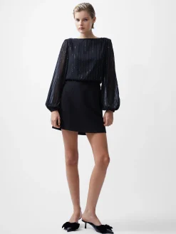Effy Sequin Slash Neck Long Sleeve Dress