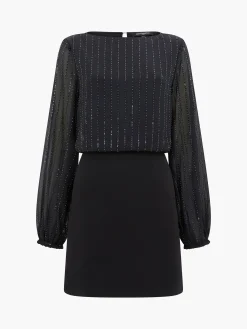 Effy Sequin Slash Neck Long Sleeve Dress