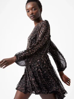 Emina Chiffon Leopard Print Long Sleeve Mini Dress