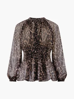 Emina Chiffon Leopard Print Long Sleeve Top