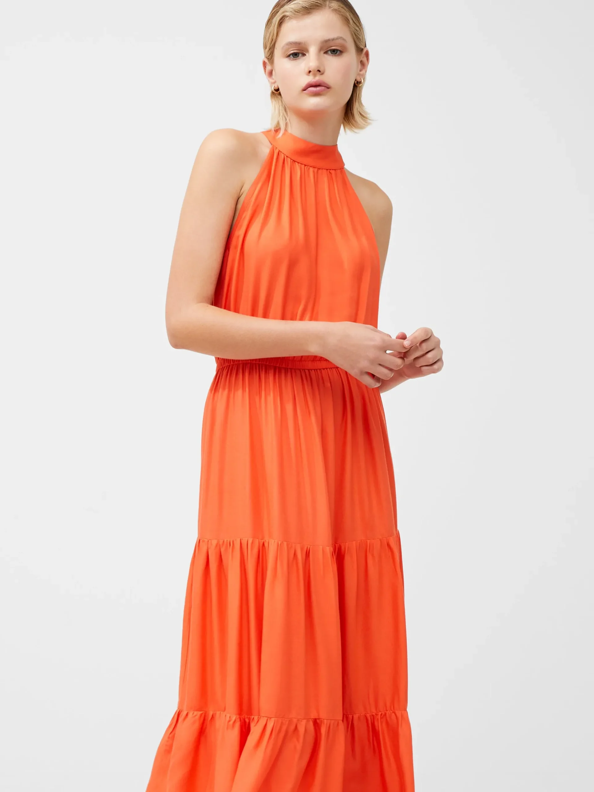 Halter Viscose Tiered Maxi Dress