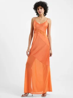 Inu Satin Strappy Mesh Maxi Dress