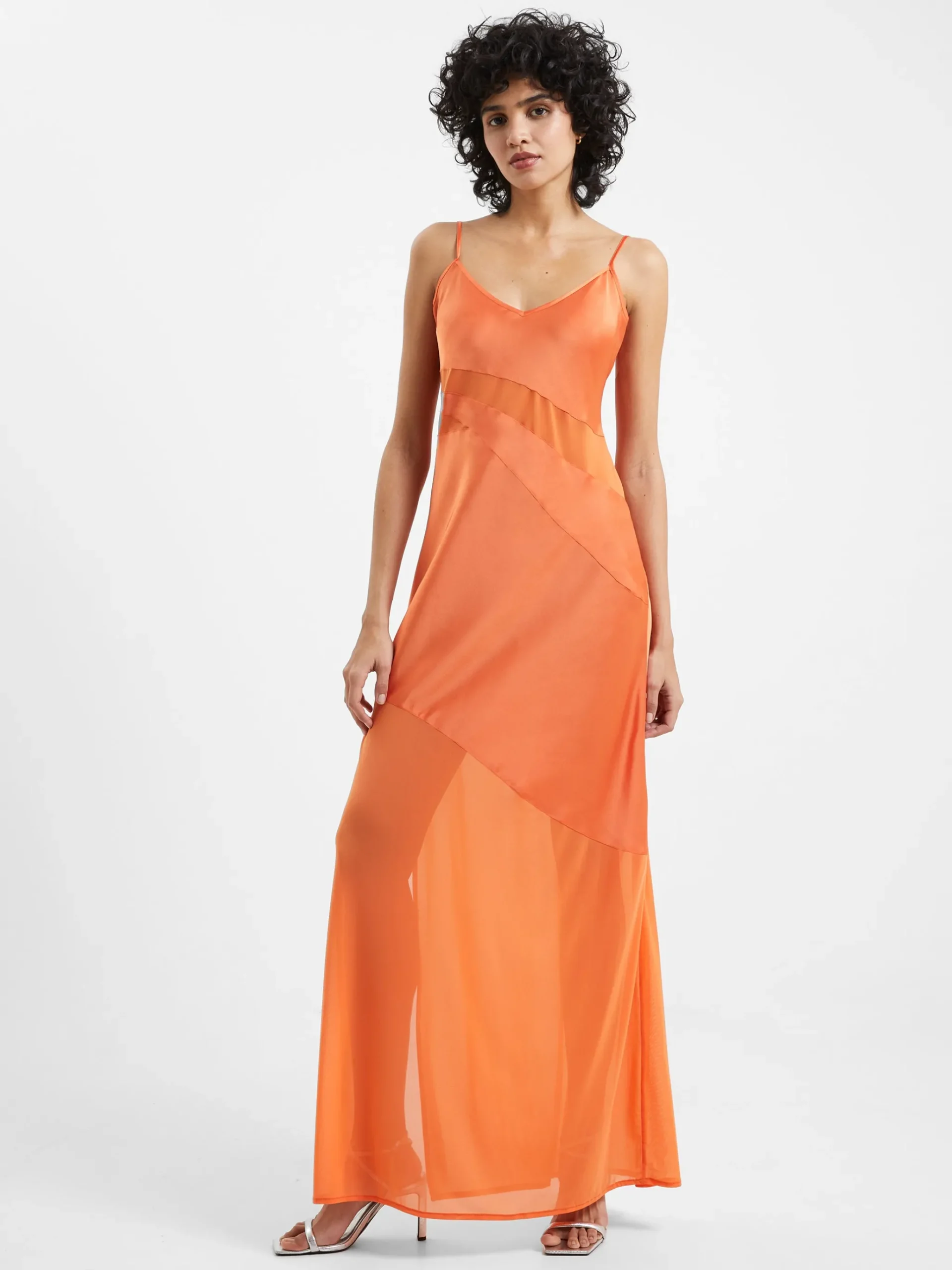 Inu Satin Strappy Mesh Maxi Dress