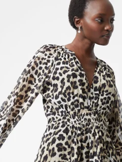 Leopard Print Georgette Long Sleeve Dress