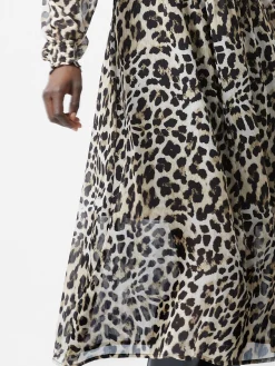 Leopard Print Georgette Long Sleeve Dress