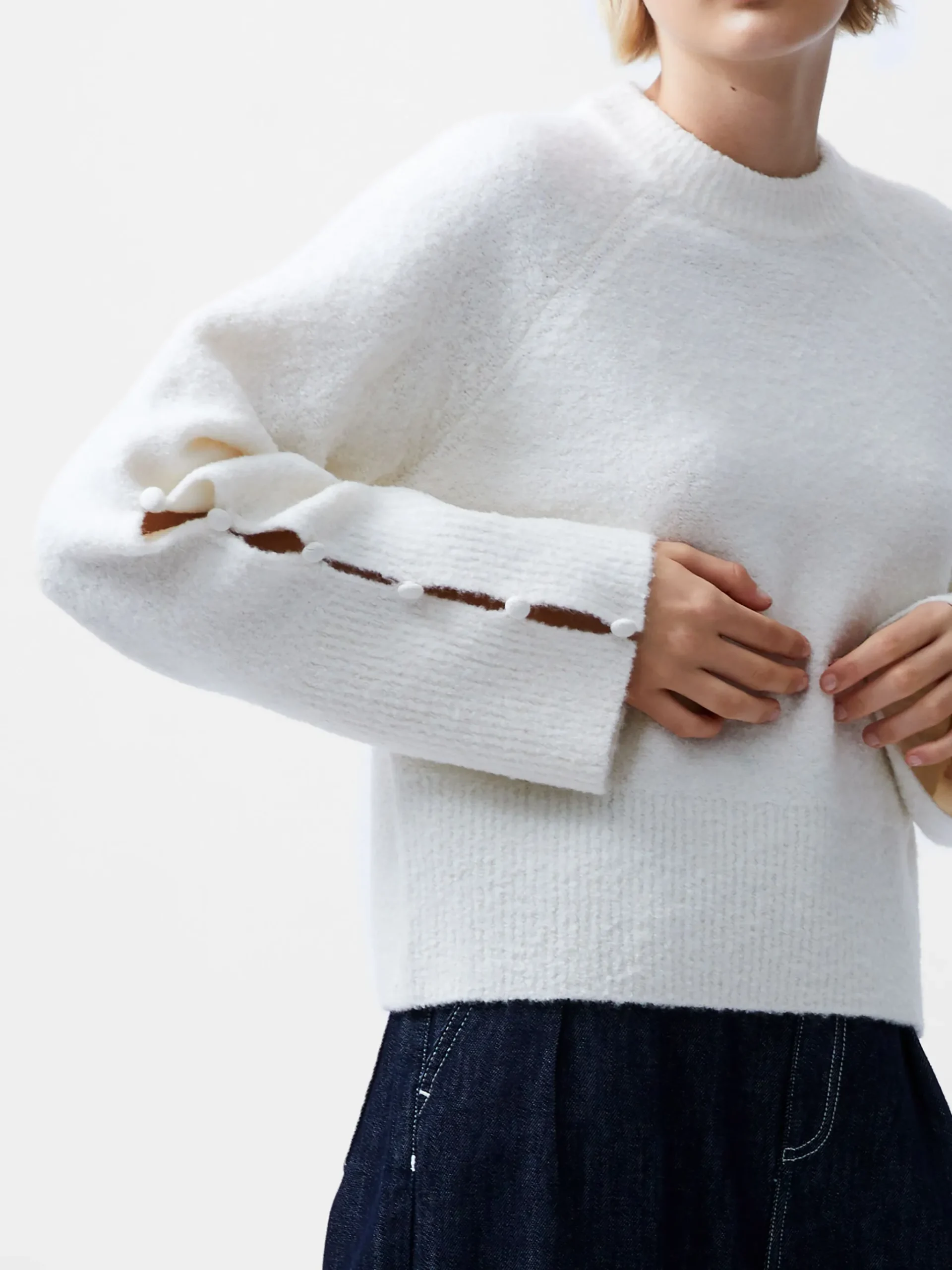 Melissa Boucle Button Detail Sleeve Jumper