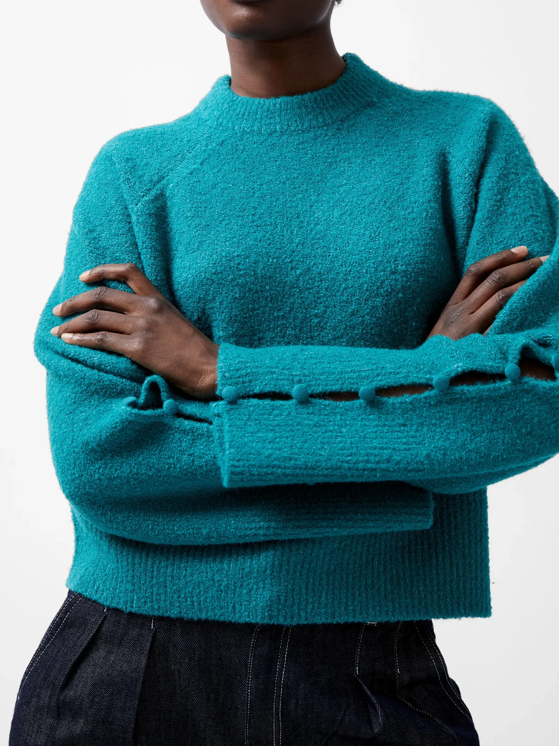 Melissa Boucle Button Detail Sleeve Jumper
