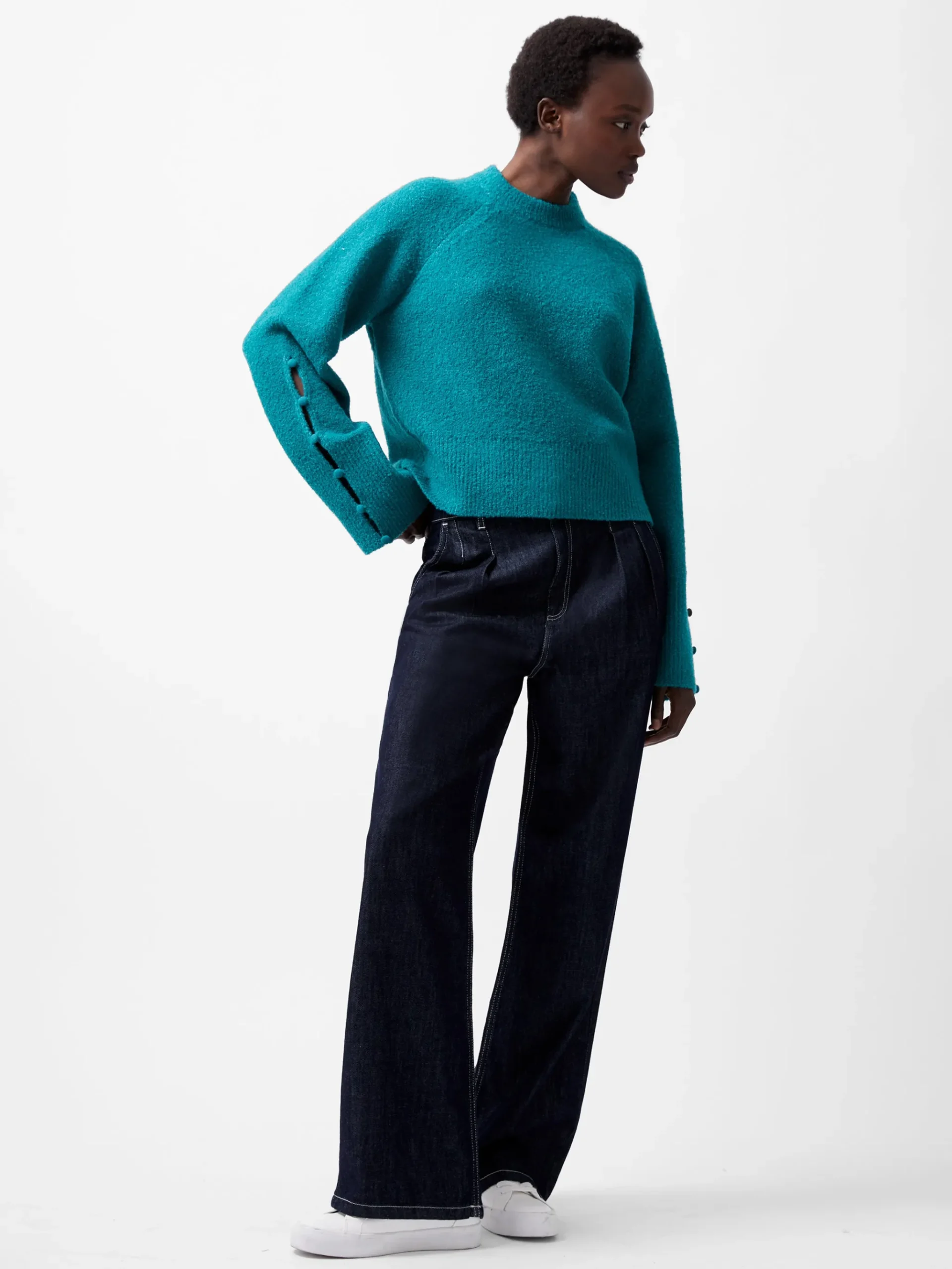 Melissa Boucle Button Detail Sleeve Jumper