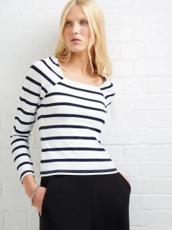 Rallie Stripe Square Neck Long Sleeve Top