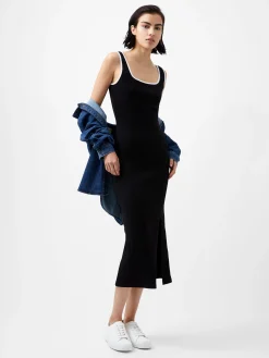 Rassia Rib Contrast Square Neck Midi Dress