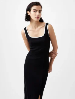 Rassia Rib Contrast Square Neck Midi Dress