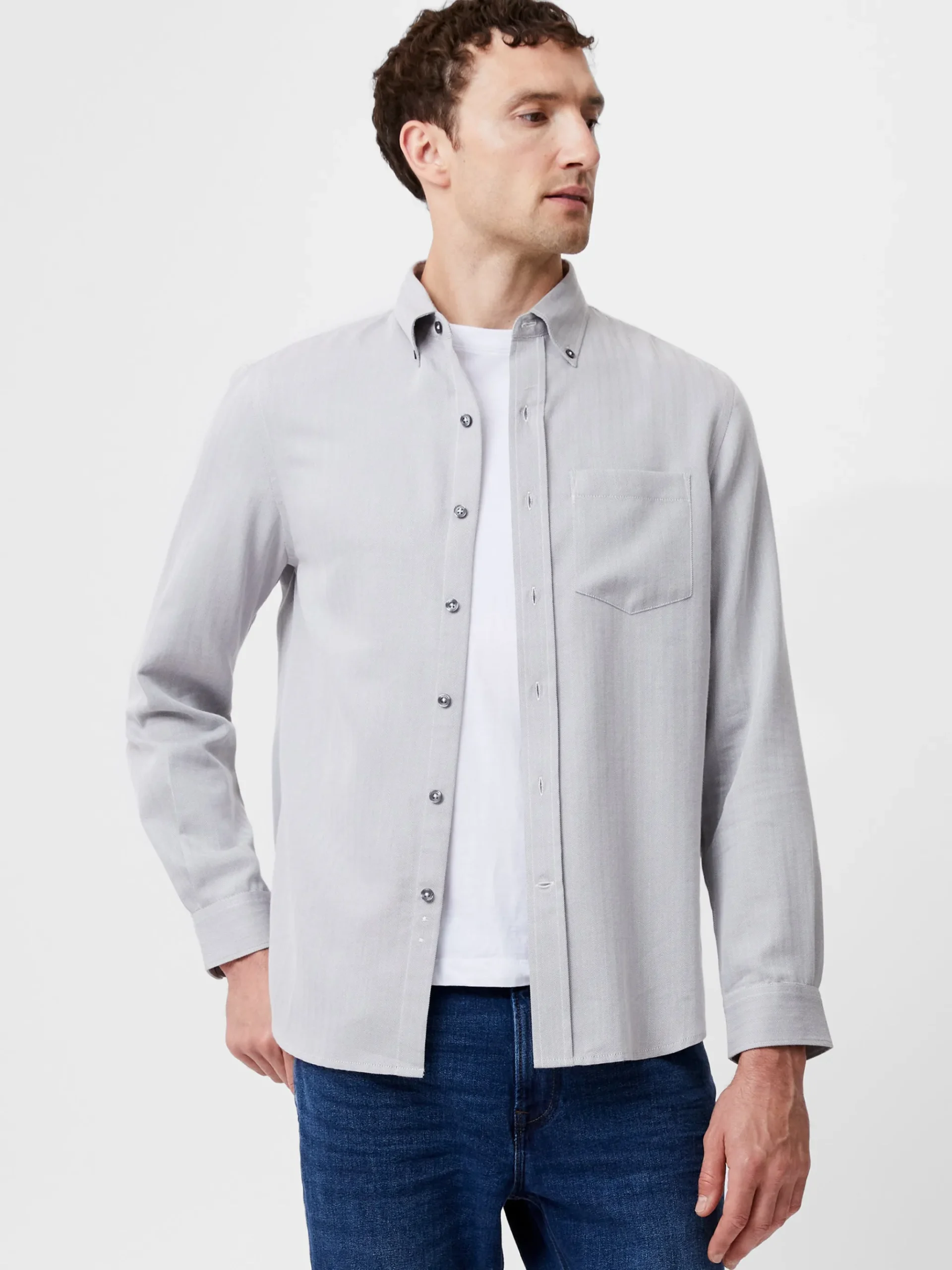 Regular Fit Herringbone Button Down Shirt