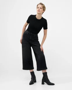 Stretch Denim Wide Leg Culottes 25 Inch