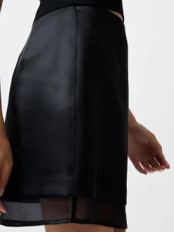 Structured Satin Chiffon Mini Skirt